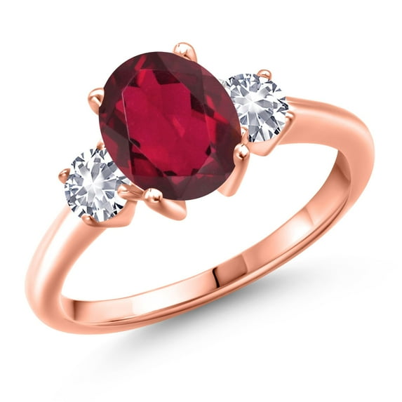 Gem Stone King 18K Rose Gold Plated Silver Ruby Red Mystic Quartz and White Created Sapphire Engagement Ring for Women | 2.30 Cttw | Oval 9X7MM | Gemstone Birthstone | Size 7