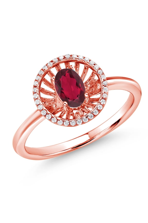 18K Rose Gold Plated Silver Ruby Red Mystic Topaz Ring for Women (0.98 Cttw, Oval 6X4MM, Gemstone Birthstone, Size 8)