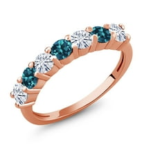 Gem Stone King 18K Rose Gold Plated Silver Set with Moissanite Anniversary Ring for Women (1.30 Cttw, Gemstone Birthstone) (Size 9)