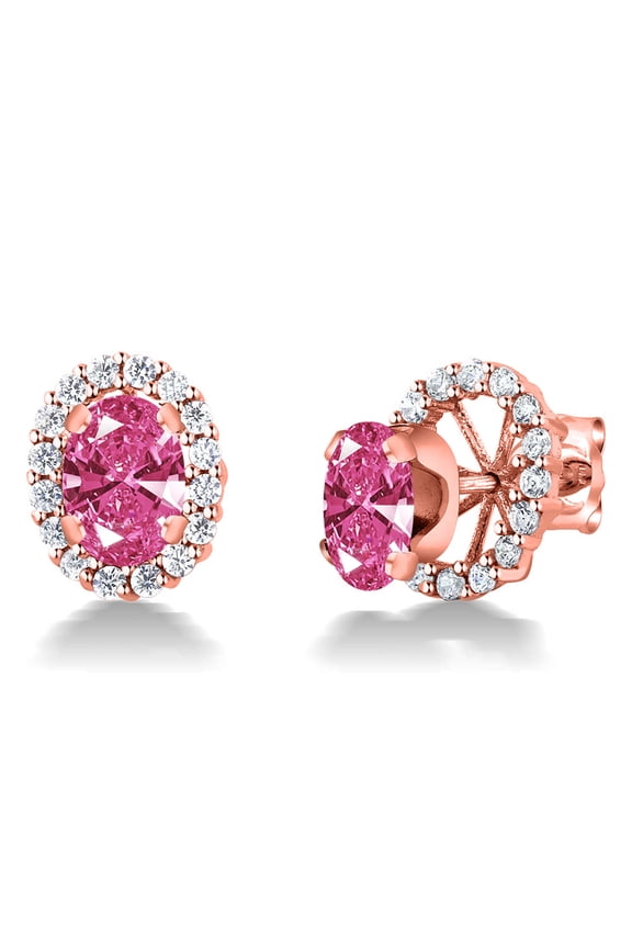 18K Rose Gold Plated Silver Set With Oval Pink Zirconia Removable Jacket Stud Earrings for Women