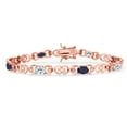 thumbnail image 1 of Gem Stone King 18K Rose Gold Plated Silver Sky Blue Aquamarine and Blue Sapphire and Lab Grown Diamond Bracelet for Women | 4.23 Cttw | Gemstone March Birthstone | Oval 6X4MM | Length 7.25 inches, 1 of 6