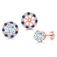 thumbnail image 1 of Gem Stone King 18K Rose Gold Plated Silver Sky Blue Aquamarine  Earrings with Jackets for Women | 1.50 Cttw | Gemstone March Birthstone | Round 6MM, 1 of 6
