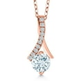 thumbnail image 1 of Gem Stone King 18K Rose Gold Plated Silver Sky Blue Aquamarine Pendant Necklace for Women (0.90 Ct, Gemstone Birthstone, Round 6MM), 1 of 5