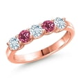 thumbnail image 1 of Gem Stone King 18K Rose Gold Plated Silver Sky Blue Aquamarine and Pink Tourmaline Wedding-Bands Ring for Women | 0.81 Cttw | Round 3.5MM | Gemstone March Birthstone | Size 8, 1 of 6