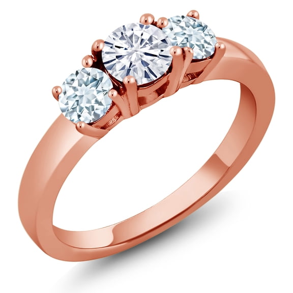 Gem Stone King 18K Rose Gold Plated Silver Sky Blue Aquamarine Ring Set with Moissanite (1.00 Cttw) (Size 8)