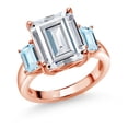 thumbnail image 1 of Gem Stone King 18K Rose Gold Plated Silver Sky Blue Aquamarine Ring Set with Moissanite (8.38 Cttw) (Size 9), 1 of 3