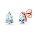 thumbnail image 1 of Gem Stone King 18K Rose Gold Plated Silver Sky Blue Aquamarine Stud Earrings for Women Men (1.53 Cttw, Gemstone March Birthstone, Pear Shape 8X5MM), 1 of 4