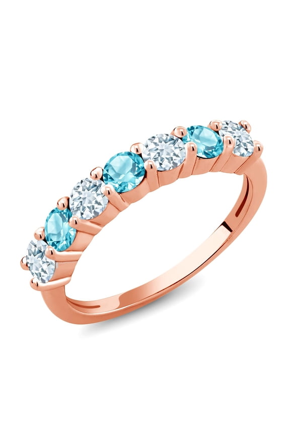 18K Rose Gold Plated Silver Sky Blue Aquamarine Swiss Blue Topaz Anniversary Ring for Women (1.28 Cttw, Gemstone Birthstone, Size 5) (Size 5)