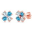 thumbnail image 1 of Gem Stone King 18K Rose Gold Plated Silver Sky Blue Aquamarine Swiss Blue Topaz and White Lab Grown Diamond Earrings for Women | 2.35 Cttw | Gemstone March Birthstone | Heart Shape 4MM, 1 of 3