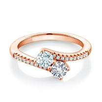 Gem Stone King 18K Rose Gold Plated Silver Sky Blue Aquamarine and White Created Sapphire Bypass Ring for Women (0.74 Cttw, Gemstone March Birthstone, Round 4MM, Size 9)