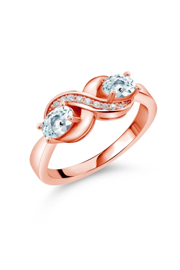 18K Rose Gold Plated Silver Sky Blue Aquamarine and White Created Sapphire Infinity Promise Ring for Women (1.11 Cttw, Gemstone Birthstone, Available in Size 5, 6, 7, 8, 9)