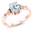 thumbnail image 1 of Gem Stone King 18K Rose Gold Plated Silver Sky Blue Aquamarine and White Lab Grown Diamond 3-Stone Rings for Women (1.28 Cttw, Gemstone March Birthstone, Oval 8X6MM, Available in Size 5, 6, 7, 8, 9), 1 of 4