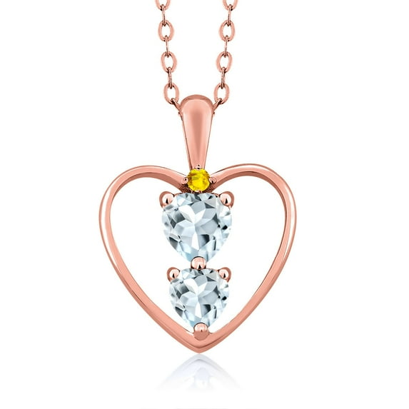 Gem Stone King 18K Rose Gold Plated Silver Sky Blue Aquamarine and Yellow Sapphire Pendant Necklace for Women (0.67 Cttw, Gemstone March Birthstone, Heart 5MM and 4MM, with 18 inch Silver Chain)
