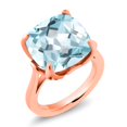 thumbnail image 1 of Gem Stone King 18K Rose Gold Plated Silver Sky Blue Simulated Aquamarine Engagement Ring for Women (10.98 Cttw, 14MM Cushion, Size 5), 1 of 3