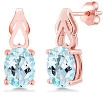 Gem Stone King 18K Rose Gold Plated Silver Sky Blue Topaz Earrings for Women (4.00 Cttw, Gemstone November Birthstone, Oval 9X7MM)