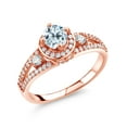 thumbnail image 1 of Gem Stone King 18K Rose Gold Plated Silver Sky Blue Topaz Engagement Ring for Women (1.64 Cttw, Round 5MM, Gemstone November Birthstone, Size 8), 1 of 4