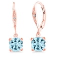 thumbnail image 1 of Gem Stone King 18K Rose Gold Plated Silver Sky Blue Topaz and White Diamond Earrings for Women (4.01 Cttw, Gemstone November Birthstone, Cushion 7MM), 1 of 6
