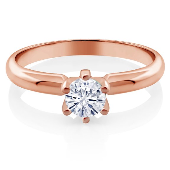 Gem Stone King 18K Rose Gold Plated Silver Solitaire Ring Set 5mm Round 0.50cttw Moissanite (Size 9)