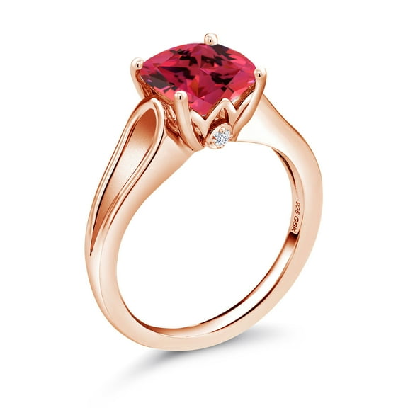 Gem Stone King 18K Rose Gold Plated Silver Solitaire with Accent Stones Ring 9mm Set with Fancy Pink Zirconia (Size 9)
