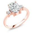 thumbnail image 1 of Gem Stone King 18K Rose Gold Plated Silver Solitaire with Accent Stones Ring Near Colorless Oval 2.20cttw Moissanite and Created Sapphire (Size 9), 1 of 4