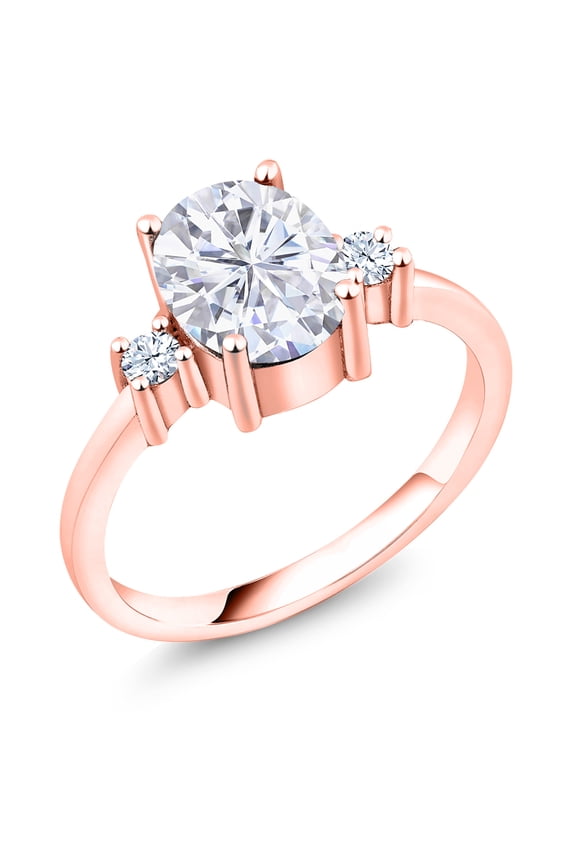 18K Rose Gold Plated Silver Solitaire with Accent Stones Ring Near Colorless Oval 2.20cttw Moissanite and Created Sapphire (Size 9)