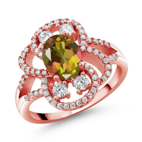 Gem Stone King 18K Rose Gold Plated Silver Statement Ring Set with Oval Mango Mystic Topaz (2.82 cttw) (Size 7)