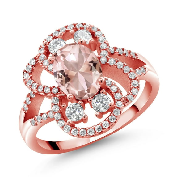 Gem Stone King 18K Rose Gold Plated Silver Statement Ring Set with Oval Peach Nano Morganite (2.82 cttw) (Size 6)