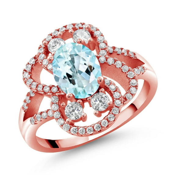 Gem Stone King 18K Rose Gold Plated Silver Statement Ring Set with Oval Sky Blue Topaz (2.82 cttw) (Size 7)