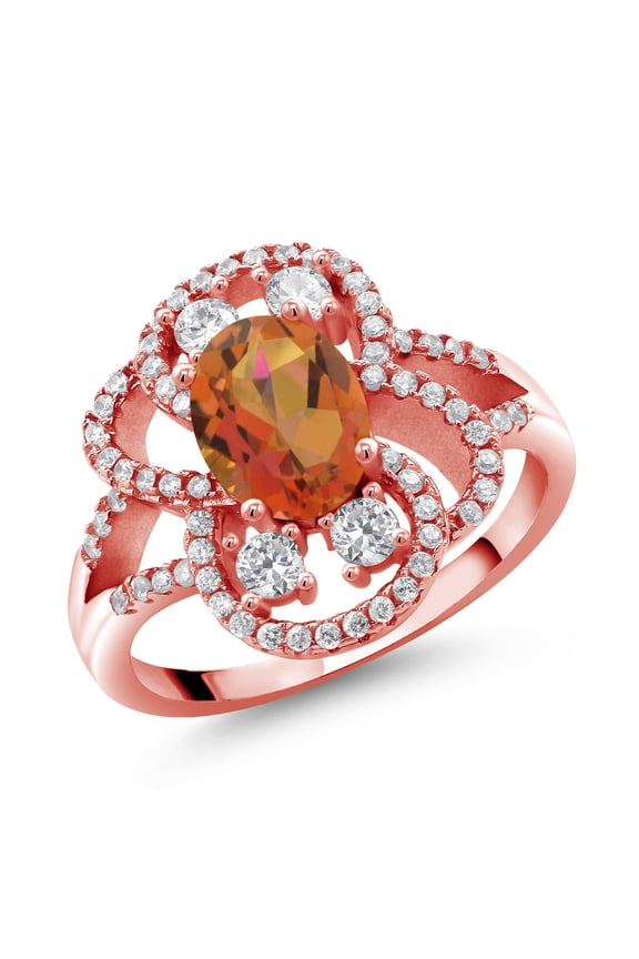 18K Rose Gold Plated Silver Statement Ring Set with Oval Twilight Orange Mystic Quartz (2.62 cttw) (Size 8)