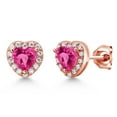 thumbnail image 1 of Gem Stone King 18K Rose Gold Plated Silver Stud Earrings Created Sapphire Moissanite (1.42 Cttw), 1 of 4