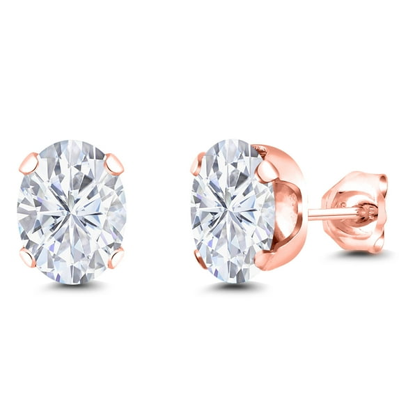 Gem Stone King 18K Rose Gold Plated Silver White Moissanite Stud Earrings for Women Men | 3.00 Cttw | Gemstone Birthstone | Oval 8X6MM
