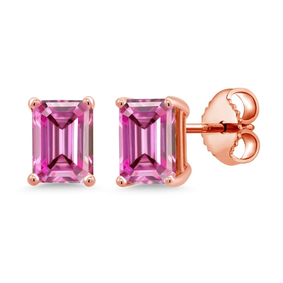 Gem Stone King 18K Rose Gold Plated Silver Stud Earrings for Women Men Pink Octagon Moissanite (2.00 Cttw)