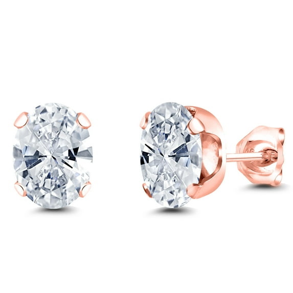 Gem Stone King 18K Rose Gold Plated Silver White Zirconia Stud Earrings for Women Men | 2.42 Cttw | Gemstone Birthstone | Oval 8X6MM
