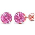 thumbnail image 1 of Gem Stone King 18K Rose Gold Plated Silver Stud Earrings for Women Men Set with Round Pink Zirconia, 1 of 5