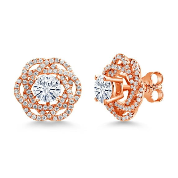 Gem Stone King 18K Rose Gold Plated Silver Stud Earrings with Jackets Set with Moissanite (2.32 Cttw)