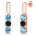 thumbnail image 1 of Gem Stone King 18K Rose Gold Plated Silver Swiss Blue Topaz and Black Sapphire Drop Dangle Earrings for Women | 1.99 Cttw | Gemstone November Birthstone | Round 5MM, 1 of 6