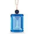 thumbnail image 1 of Gem Stone King 18K Rose Gold Plated Silver Swiss Blue Topaz and Blue Sapphire Pendant Necklace for Women (16.35 Cttw, Emerald Cut 18X13MM, With 18 inch Silver Chain), 1 of 4