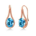thumbnail image 1 of Gem Stone King 18K Rose Gold Plated Silver Swiss Blue Topaz Earrings for Women (4.50 Cttw, Gemstone November Birthstone, Oval 9X7MM), 1 of 3