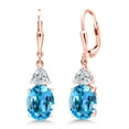 thumbnail image 1 of Gem Stone King 18K Rose Gold Plated Silver Swiss Blue Topaz and Lab Grown Diamond Dangle Earrings for Women | 7.14 Cttw | Gemstone November Birthstone | Oval 10X8MM, 1 of 4
