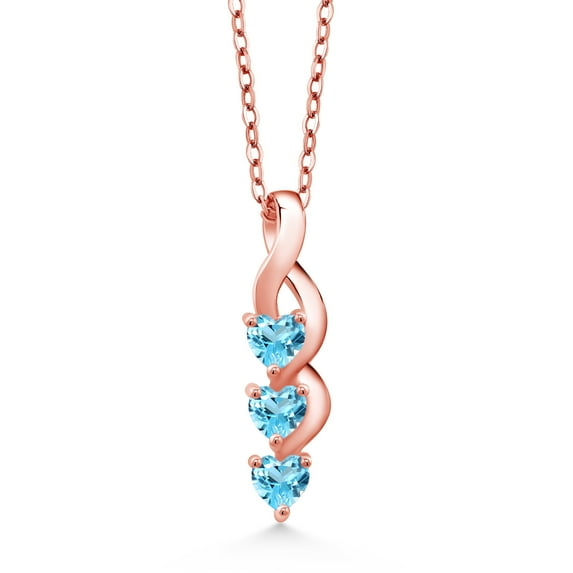 Gem Stone King 18K Rose Gold Plated Silver Swiss Blue Topaz Pendant Necklace for Women (0.99 Cttw, Heart Shape 4MM, Gemstone November Birthstone, with 18 inch Silver Chain)