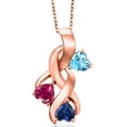thumbnail image 1 of Gem Stone King 18K Rose Gold Plated Silver Swiss Blue Topaz and Red Created Ruby and Blue Created Sapphire Pendant for Women (1.65 Cttw, Gemstone November Birthstone, Heart Shape 5MM, 18 inch Chain), 1 of 6