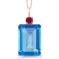 thumbnail image 1 of Gem Stone King 18K Rose Gold Plated Silver Swiss Blue Topaz and Red Created Ruby Pendant Necklace for Women (16.25 Cttw, Emerald Cut 18X13MM, With 18 inch Silver Chain), 1 of 4