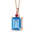 thumbnail image 1 of Gem Stone King 18K Rose Gold Plated Silver Swiss Blue Topaz and Red Created Ruby Pendant Necklace for Women (4.05 Cttw, Gemstone November Birthstone, Emerald Cut 10X8MM with 18 inch Silver Chain), 1 of 4