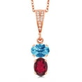 thumbnail image 1 of Gem Stone King 18K Rose Gold Plated Silver Swiss Blue Topaz and Ruby Red Mystic Topaz Pendant Necklace for Women (2.67 Cttw, Gemstone November Birthstone, Oval Checkerboard 8x6MM, with 18 inch Chain), 1 of 3
