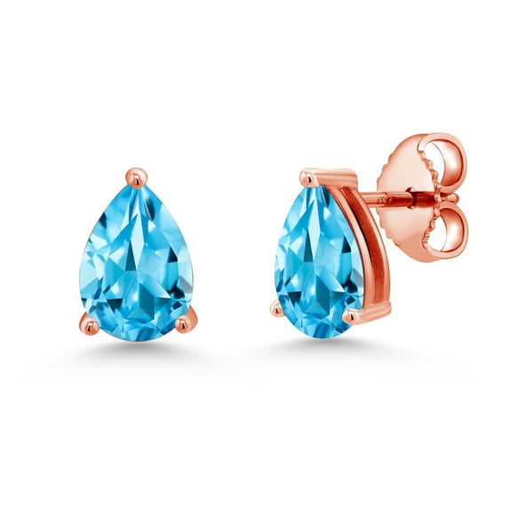 Gem Stone King 18K Rose Gold Plated Silver Swiss Blue Topaz Stud Earrings for Women Men (1.96 Cttw, Gemstone November Birthstone, Pear Shape 8X5MM)