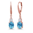 thumbnail image 1 of Gem Stone King 18K Rose Gold Plated Silver Swiss Blue Topaz and White Lab Grown Diamond Dangle Earrings for Women (5.07 Cttw, Oval Checkerboard 9X7MM), 1 of 3