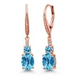 thumbnail image 1 of Gem Stone King 18K Rose Gold Plated Silver Swiss Blue Topaz and White Lab Grown Diamond Dangle Earrings for Women (5.24 Cttw, Oval Checkerboard 9X7MM), 1 of 3