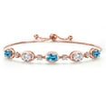 thumbnail image 1 of Gem Stone King 18K Rose Gold Plated Silver Swiss Blue Topaz and White Topaz Bracelet for Women | 5.00 Cttw | Gemstone November Birthstone | Oval 7X5MM | Fully Adjustable 9 inch, 1 of 6