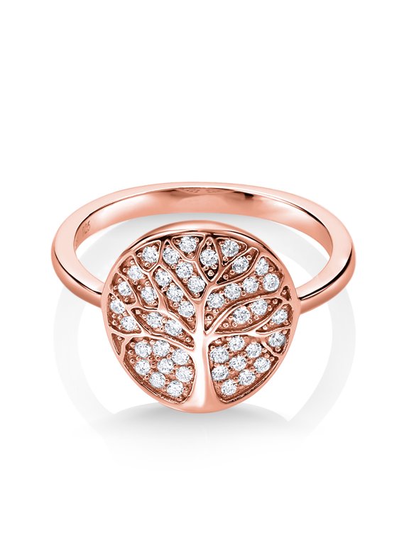 18K Rose Gold Plated Silver Tree Of Life Ring Set with Zirconia