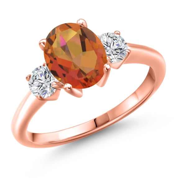 Gem Stone King 18K Rose Gold Plated Silver Twilight Orange Mystic Quartz and Lab Grown Diamond Engagement Ring for Women | 2.34 Cttw | Oval 9X7MM | Gemstone Birthstone | Size 6